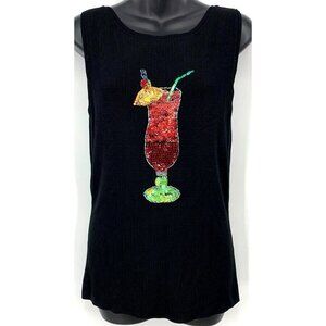 Sweaterworks Women Tank Top Knit Medium M Black Cocktail Sequin Bead Sleeveless
